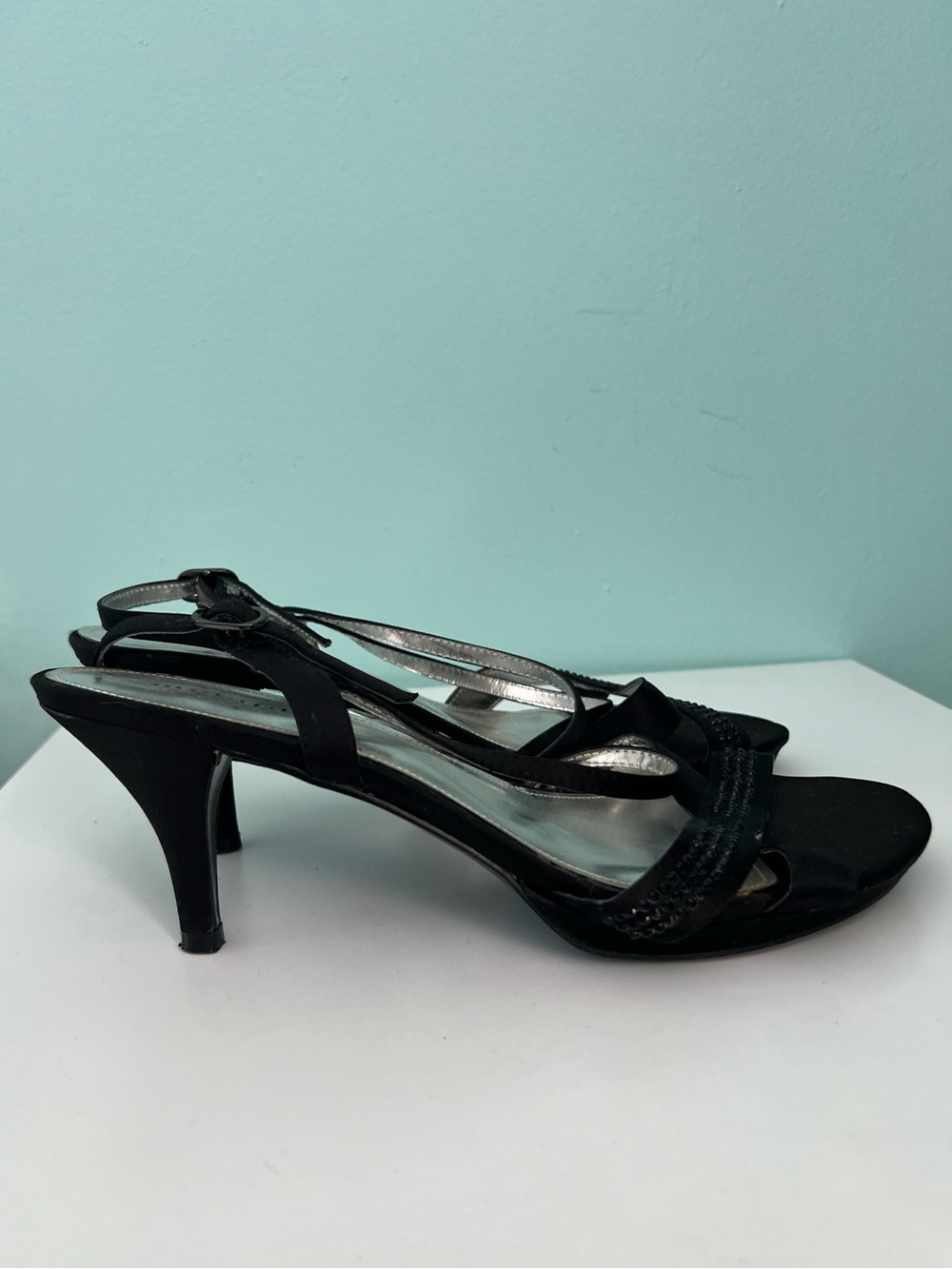 Metaphor Black Slingback Heels with Open Toe